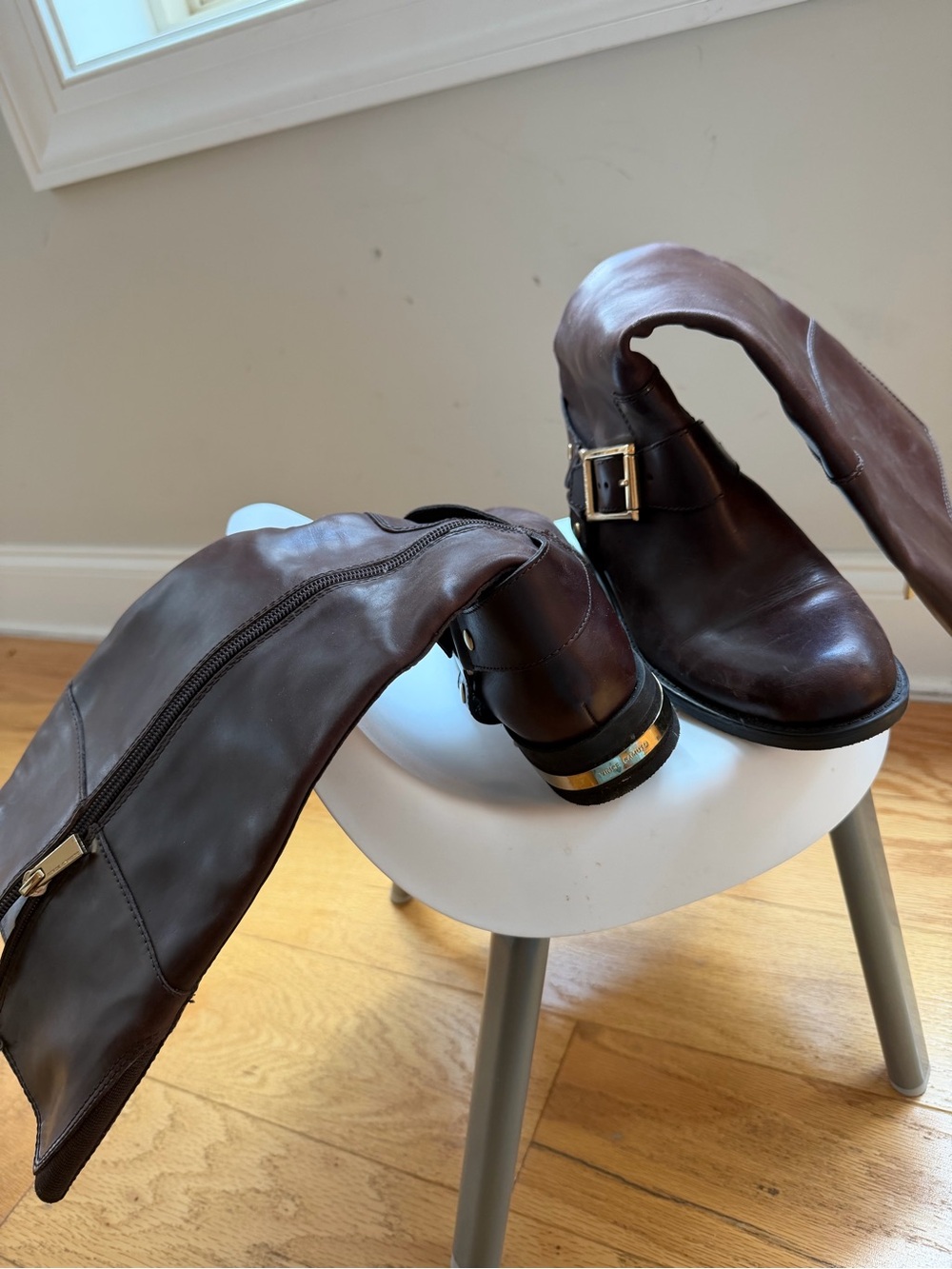 Vince Camuto Women's Dark Brown Over-the-Knee Leather Boots with Gold Buckle - Picture 2 of 3
